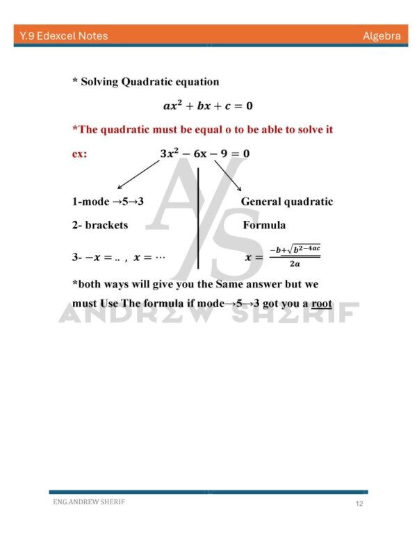 Math Year 9 Edexcel Notes