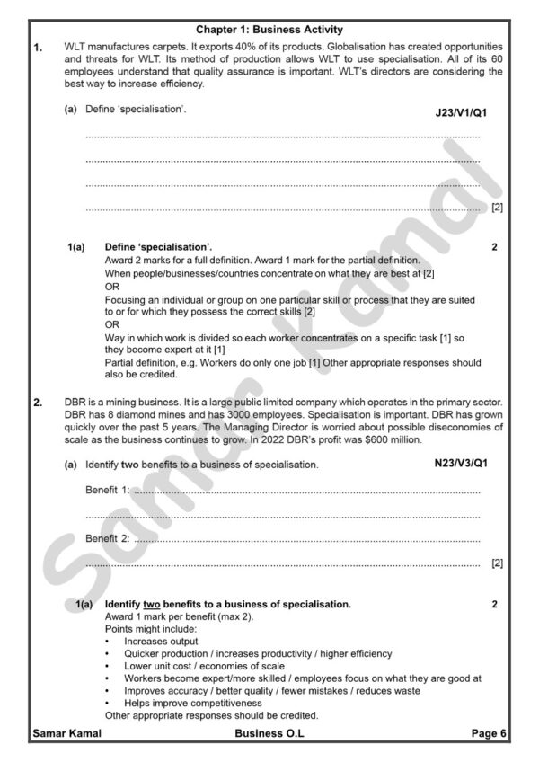 Business Studies Cambridge OL Classified