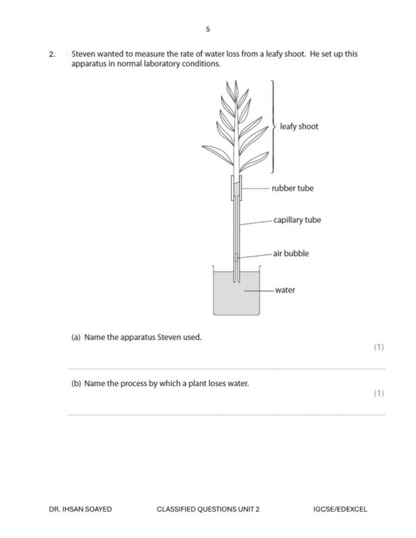 Biology Edexcel OL Classified unit 2 with Mark Scheme